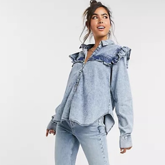 Free People Blue Button Down Shirt - Picture 2 of 16